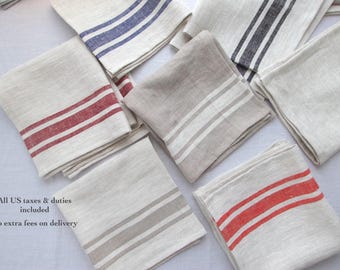 Striped Linen Napkin - French Style Heavy Weight Softened Flax Cloth