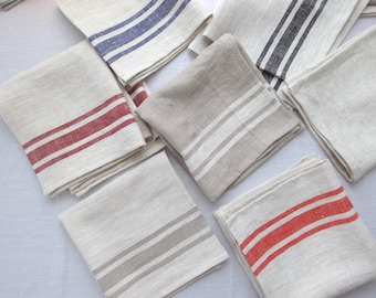 Servilleta de lino a rayas - Estilo francés - Tela de lino suave y pesada