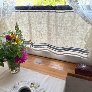 French Rustic Linen Cafe Curtains / 100% natural Linen / Striped Kitchen Curtain
