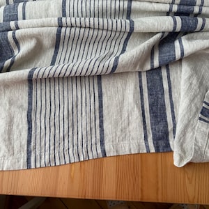 Heavy Linen Tablecloth / French Style Striped Rustic Linen Table Cloth / Washed Natural Linen Tablecloth