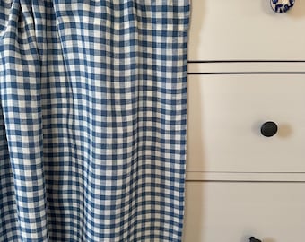 Panel de cortina de lino con cuadros vichy azules: cortinas con bolsillo para barra ancha