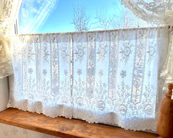Cortinas de cocina de encaje vintage, cortina corta bordada francesa