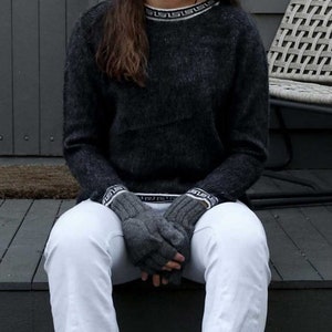 Hand Knit Gray Alpaca Sweater: Oversized Crew Neck