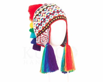 Beaded cap. Authentic Q'ero beaded Chullo Traditional Hat. Chullo Hat "Q'ero". Q'ero Andean Chullo Cap Beaded.Shaman hat. Q'ero Ceremony Hat