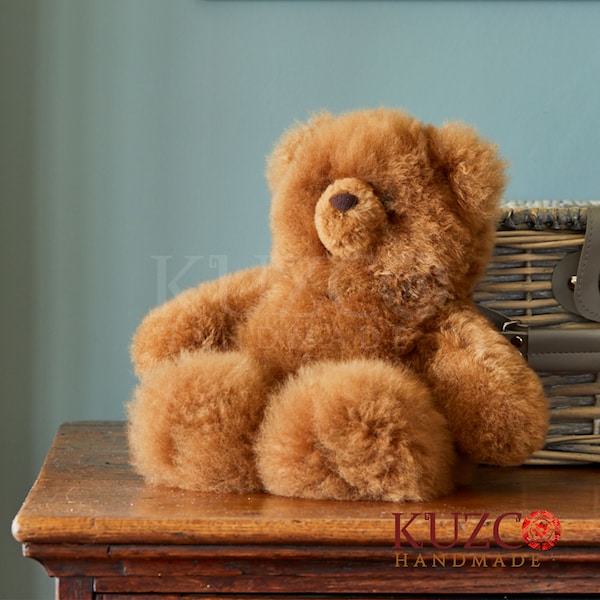 Light brown alpaca teddy bear, 14 and 12 inch soft bears, alpaca fur teddy bear, very soft fluffy teddy bear toy, alpaca plush toy