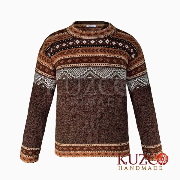 Brauner Alpaka-Pullover, Herren-Alpaka-Pullover, Boho-Pullover, echte Alpaka-Wolle, Alpaka-Inka-Pullover, Alpaka-Wollpullover, peruanisch, Strickpullover