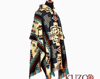 Hombres poncho de alpaca, Poncho,Alpaca, Poncho de alpaca nativa, Poncho de alpacaPatrón geométrico tribal, Poncho unisex, Poncho de estilo tribal americano