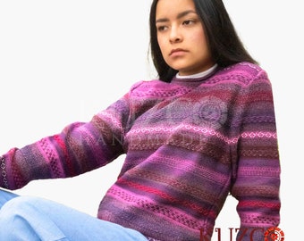 Suéter rústico de alpaca, suéter de alpaca colorido, suéter de alpaca para mujer, suéter de alpaca, suéter, suéter de lana de alpaca suave, suéter peruano