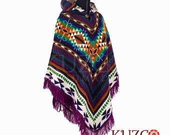Alpaca wool poncho for women and men. Poncho Purple triangle. Alpaca poncho women's. Alpaca poncho with hood. Ecuador poncho. Mom gift