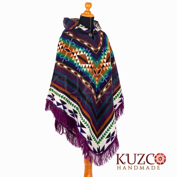 Alpaca wool poncho for women and men. Poncho Purple triangle. Alpaca poncho women's. Alpaca poncho with hood. Ecuador poncho. Mom gift