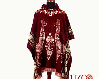 Native Alpaca Poncho, Alpaca poncho men, Red Poncho, Alpaca Poncho Tribal alpaca Pattern, Unisex Poncho, American Tribal Style Poncho