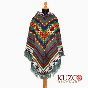 Ecuadorian poncho. Native alpaca poncho. Alpaca poncho. Unisex alpaca poncho. Womens poncho. Hooded poncho. Poncho pattern. Hippie Poncho image 1