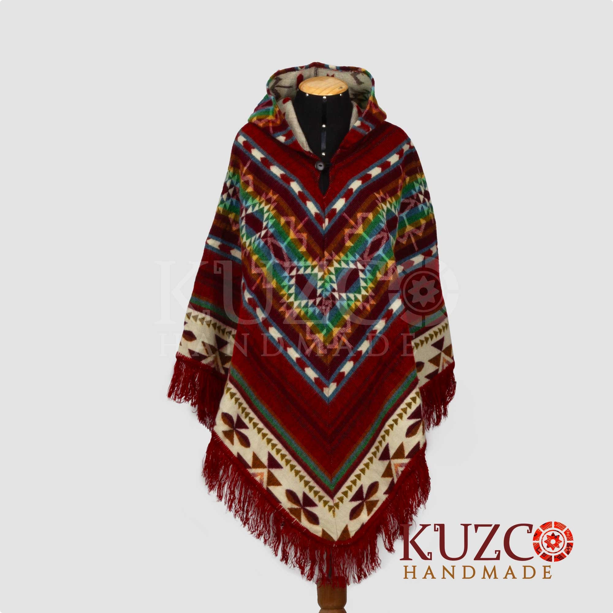 Red Native Poncho, Red American Tribal Style Poncho, Ecuadorian Poncho