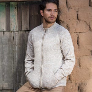 Alpaca wool zip cardigan, Men's alpaca sweater, Handmade wool jacket, Warm minimalist knitwear, Peruvian zip-up pullover