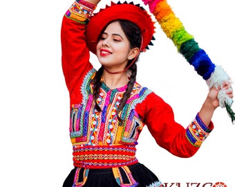 Typical costume of Peru. Typical Peruvian costume from Cuzco. Typical Peruvian costume for women. Typical embroidered dress. VALICHA costume