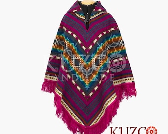 Ecuadorian poncho, native poncho, poncho with hood, native alpaca poncho, unisex poncho, American tribal style poncho,American poncho,alpaca