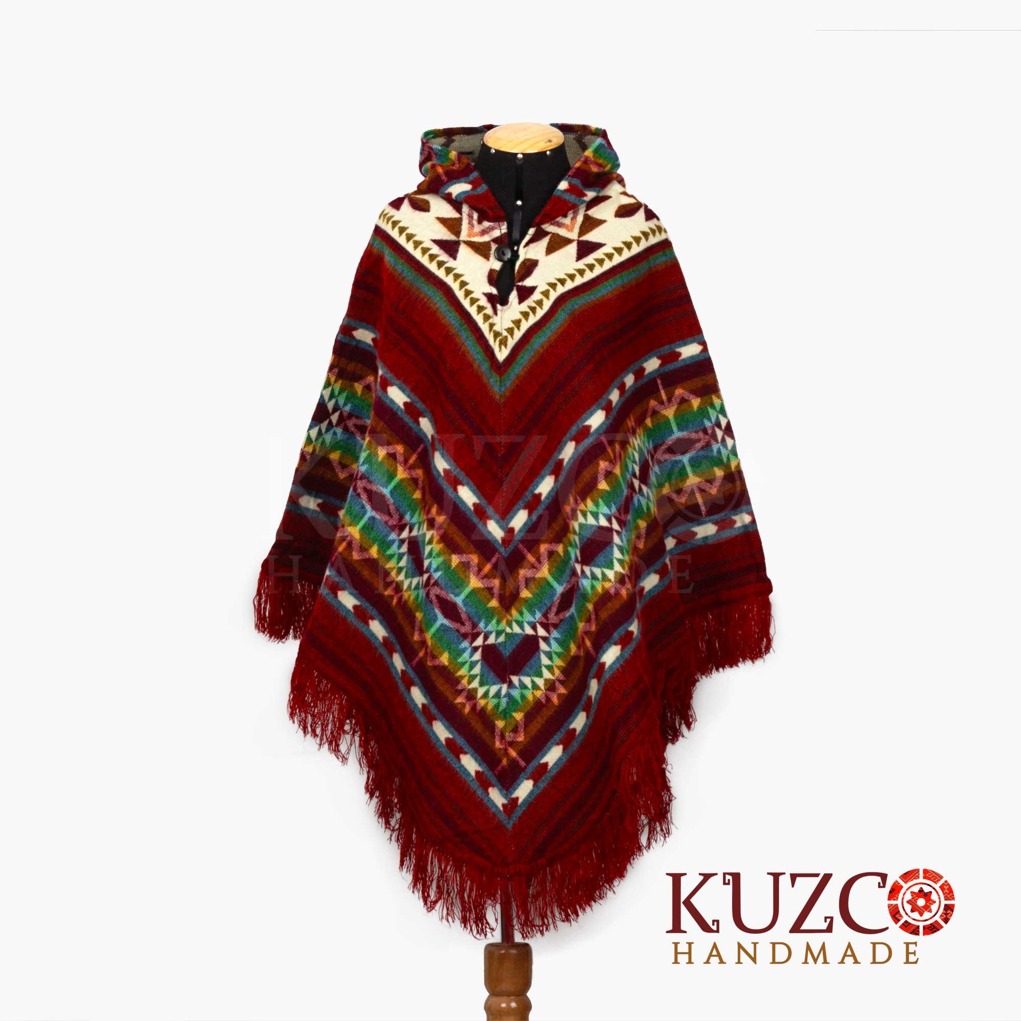 Red Native Poncho, Red American Tribal Style Poncho, Ecuadorian Poncho