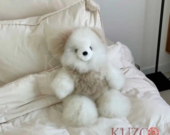 Alpaca teddy bear mixed colors, 12 inch and 10 inch soft bears, alpaca fur teddy bear, handmade stuffed animals, alpaca stuffed toy