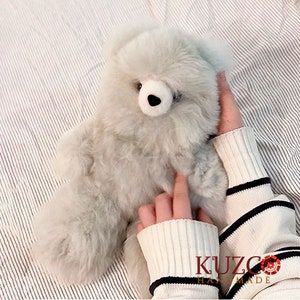 Silver color alpaca teddy bear, 12 and 10 inch soft bears, alpaca fur teddy bear, very soft fluffy teddy bear toy, alpaca plush toy