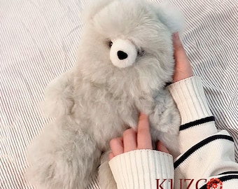 Silver color alpaca teddy bear, 12 and 10 inch soft bears, alpaca fur teddy bear, very soft fluffy teddy bear toy, alpaca plush toy