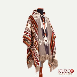 Alpaca Poncho with Hood - Multicolor Ethnic Design, Handmade in Ecuador, Bohemian Geometric Design, Beautiful Poncho, Special Gift