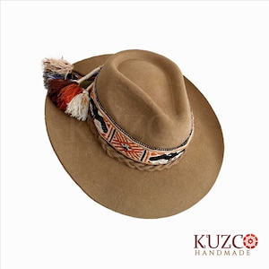 Beige fedora hat for women, Peruvian Hat, Inka-q&#39;ero Woven Band Hat, Fedora Hat, White fedora hat for women, Mixed Felt and Alpaca Hat