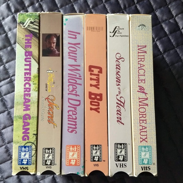 VINTAGE VHS family video tapes-Buttercream Gang, Secret Treasure Mt, In Wildest Dreams, City Boy, Miracle at Moreaux, Seasons of the Heart