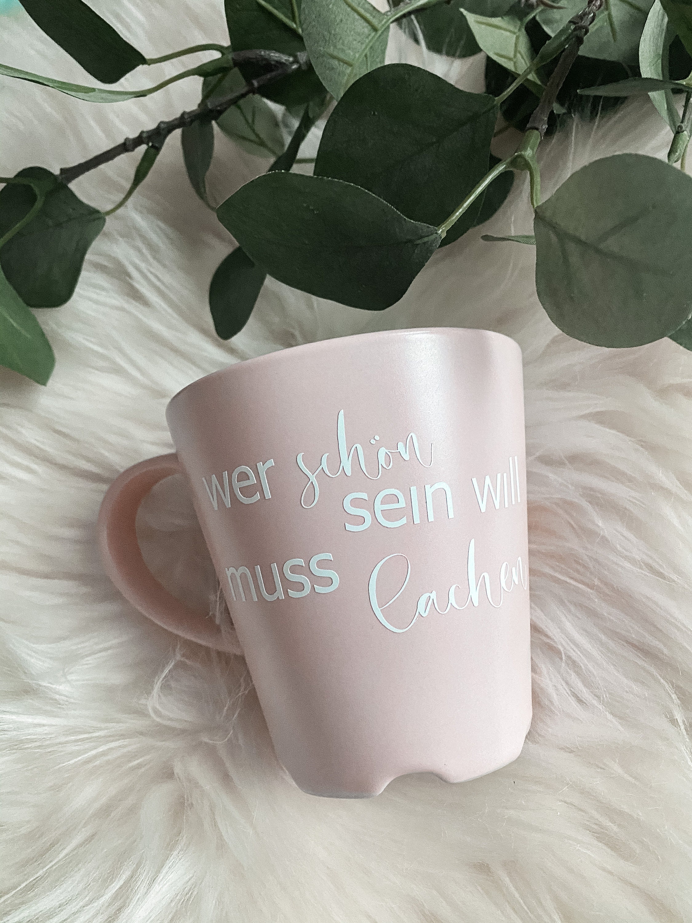 Tasse rosa Handarbeit wer schön sein will muss lachen Etsy