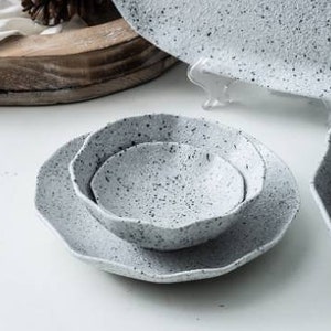 Marble Pattern Ceramic Dinnerware - Stone Bowl and plates
