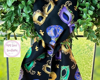 Handmade Mardi Gras Mask Wreath Sash: New Orleans Parade Decor