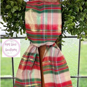 Holiday Christmas Wreath Sash, Bright Ornaments Wreath Sash, Red, Green, Gold Wreath Sash, Holiday Handmade Wreath Sash, Boxwood Wreath Sash