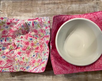 Pink Hope & Courage Bowl Cozy: Handmade Cotton Kitchen Gift