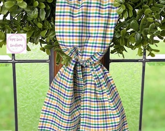 Handmade Plaid Mardi Gras Wreath Sash: Purple, Green, and Gold