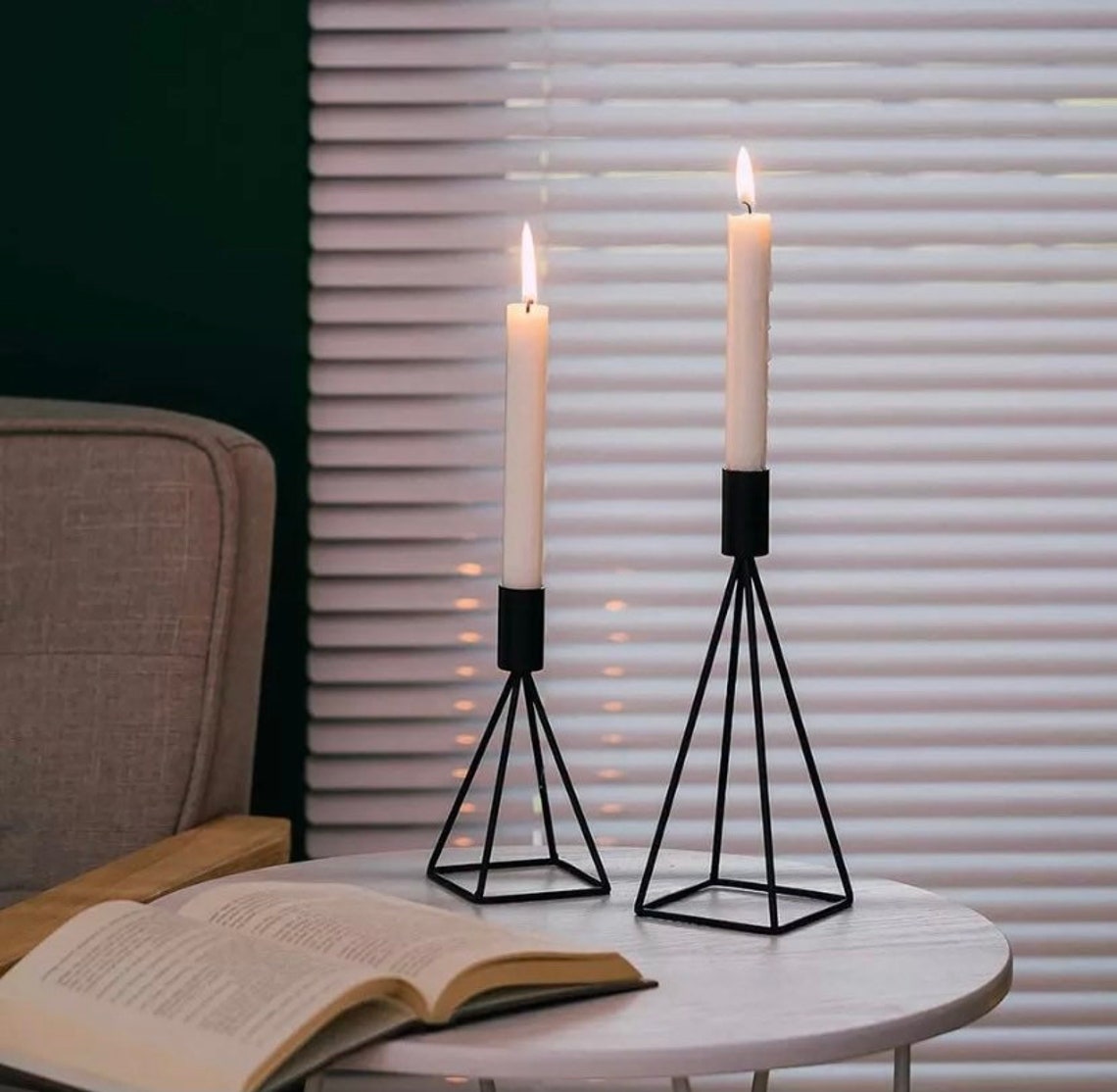Geometric candle holders hollow black Etsy