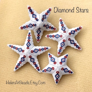 Étoiles de diamant - Tutoriel de broderie perlée - Carrés peyotl déformés et étoiles de diamant déformées