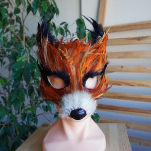 Maschera di volpe, maschera di carnevale, maschera di mascherata, maschera festiva, maschera di Halloween, maschera di cartapesta, maschera di piume, maschera di cartapesta