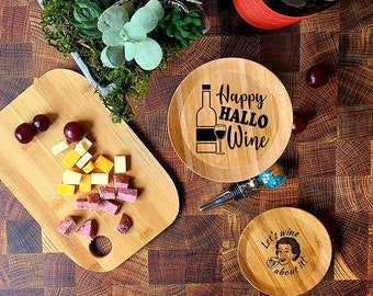 Happy HalloWINE Wine Glass Topper Appetizer Plates | Halloween Party Favor | Hostess Gift | Wine Lovers | Cocktail Ideas