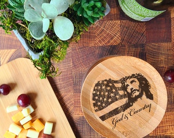 God and Country Patriotic Wine Glass Topper Appetizer Plates | Wine Glass Drink Markers | Hostess Gift | Cocktail Topper | USA