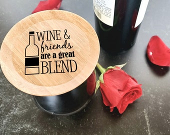 Wine and Friends are a Great Blend Wine Glass Topper Appetizer Plates | Wine Glass Markers | Hostess Gift| Drink Topper