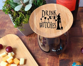 Drink up Witches Wine Glass Topper Appetizer Plates | Halloween Party Favor | Hostess Gift | Wine Lovers | Cocktail Ideas