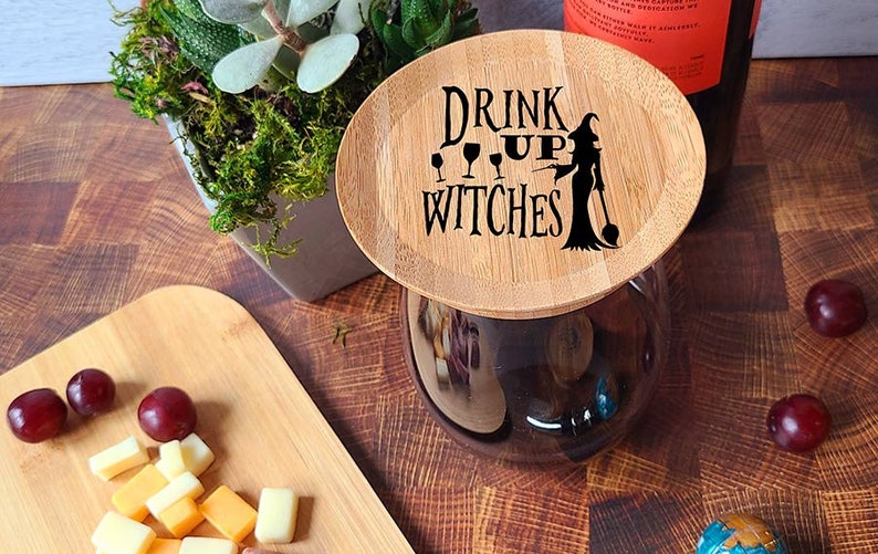 Drink up Witches Wine Glass Topper Appetizer Plates Halloween Party Favor Hostess Gift Wine Lovers Cocktail Ideas image 1