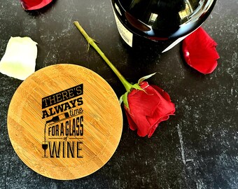 There's Always Time for a Glass of Wine Wine Glass Topper Appetizer Plates | Bug Protector | Wine Lovers