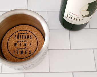 Stainless Steel Insulated Wine Bottle Coaster with Engraved Cork Insert | 11 Designs