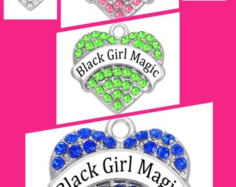 1 Pc. Black Girl Magic Rhinestone Heart Charms, Pendants, B