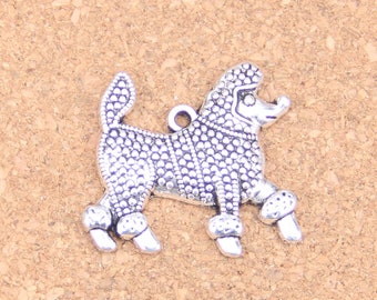 Antique Silver Poodle Dog Charms: Zinc Alloy Pendants (30mm, 4 or 20 Pcs)