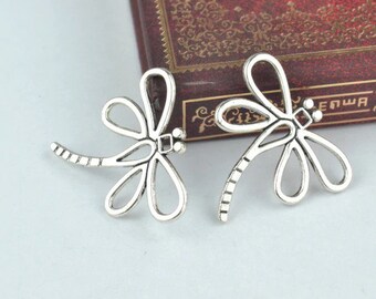 10 Pcs. Dragonfly Charms, Bug Charms, Zinc Alloy, Antique Silver Metal, B1895