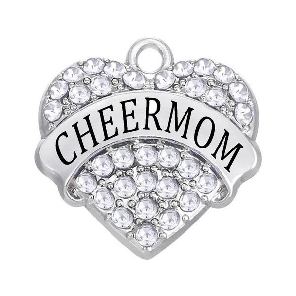 1 Pc. or 5 Pcs. Cheer Mom Rhinestone Heart Charms, Pendants, Cheerleader Charms, Cheerleading Charms, Sports Mom Charms, Sports Charm