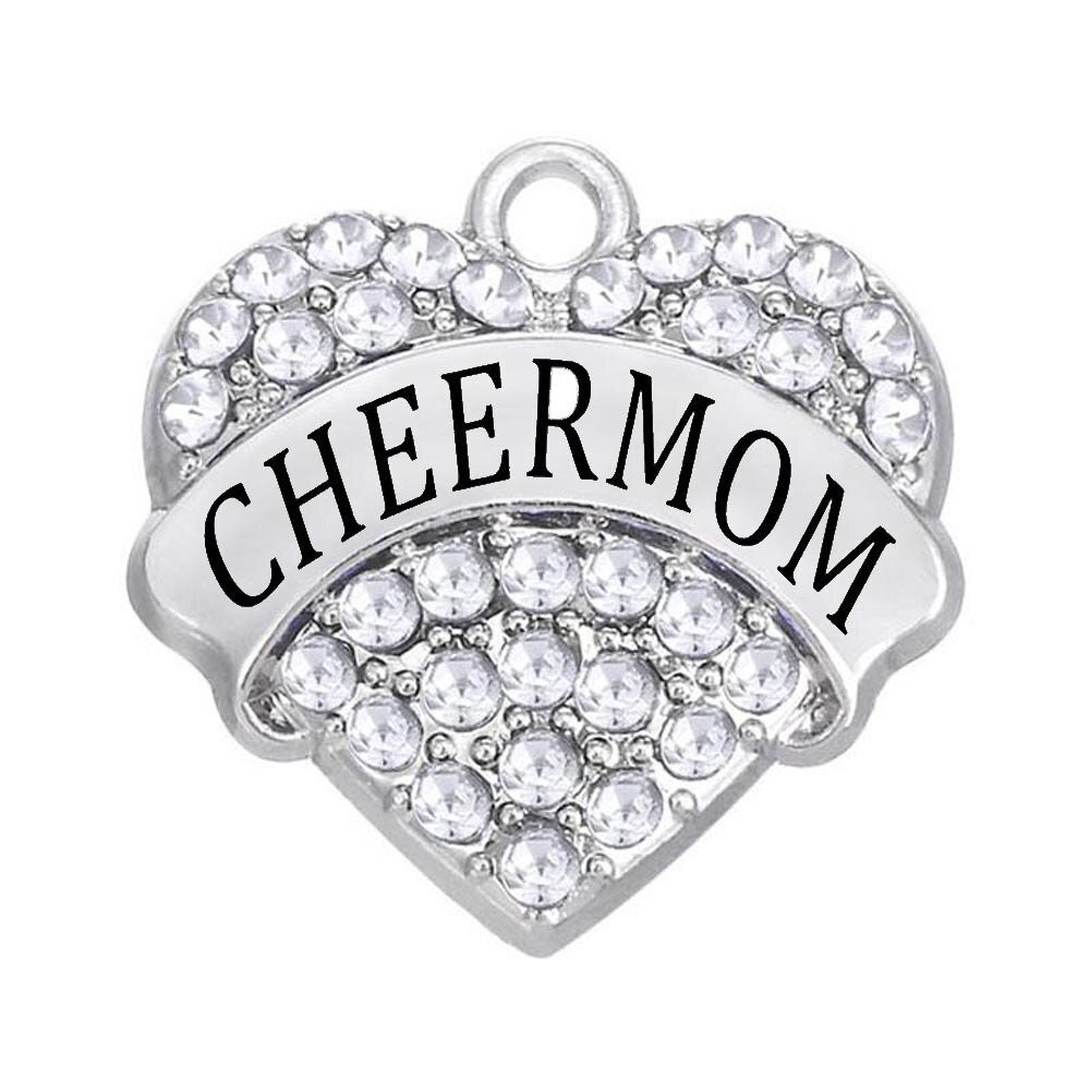 Cheer Mom Rhinestone Heart Charm: Silver Alloy Pendant (1 Pc. or 5 Pcs ...