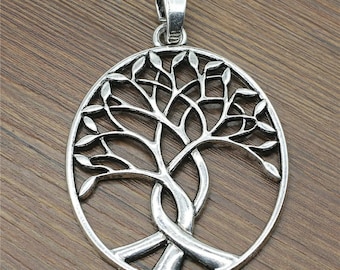 Large Antique Silver Tree of Life Pendant Charm (80x54mm)