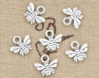 20 Antique Silver Bee Charms: Zinc Alloy Bumblebee Pendants (11mm)  3129